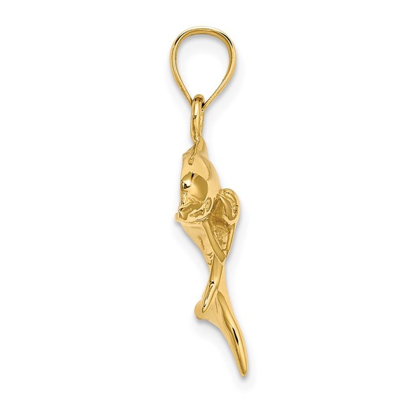 14k Yellow Gold Polished Dolphin Nautical  and Baby Necklace Charm Pendant - Picture 2 of 4